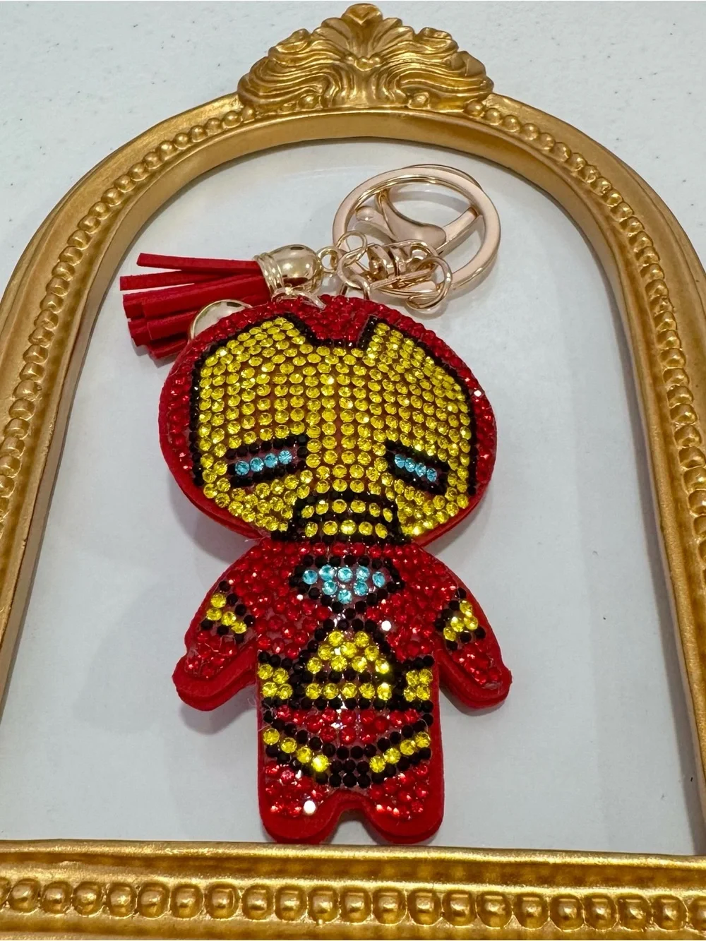New Red & Yellow Crystal Superhero Iron Man Keyring with Tassel
